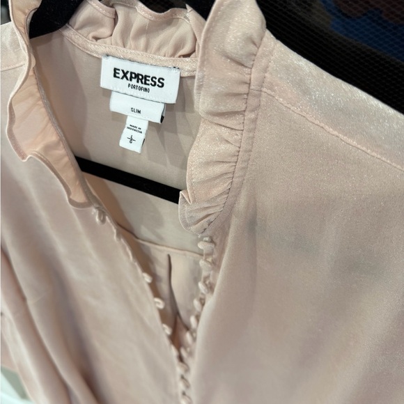 Express Light Pink Ruffle-Trim Button Front Blouse - Picture 5 of 5